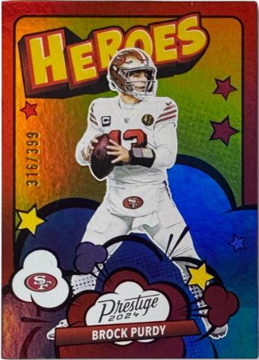 Brock Purdy 2024 Panini Prestige Heroes Xtra Points Red Card /399 (San Francisco 49ers)