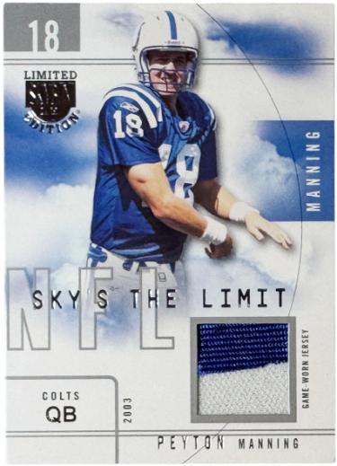 Peyton Manning 2003 Skybox Sky's The Limit Game Worn Jersey Card #SL-PM /50 (Indianapolis Colts/HOF)