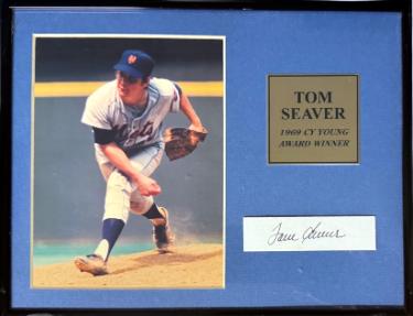 Tom Seaver signed NY Mets 1x3 Cut Sig , 5x7 Photo Metal Framed - Goldin/Scoreboard COA