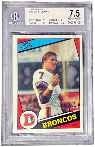 John Elway 1984 Topps Rookie Card (RC) #63- Beckett/BGS Graded 7.5 Near Mint+ (w/ sub-grades/Denver Broncos/HOF)