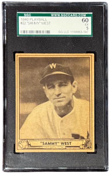 Sammy West 1940 Playball Card #22- SGC Graded 5 EX/60 (Washington Senators)