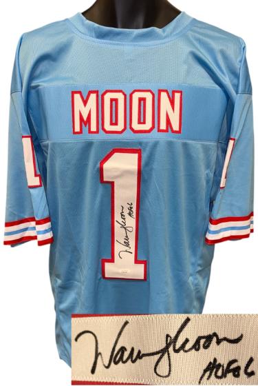 Warren Moon signed Houston Blue Custom Stitched Pro Style Football Jersey HOF 06 XL- JSA Witnessed