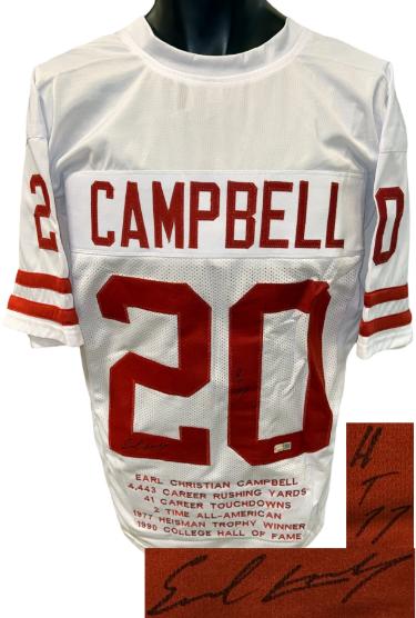 Earl Campbell signed Texas Custom Stitched College STAT Jersey w/ HT77 XL -COA