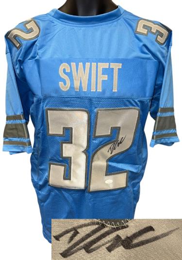 D'Andre Swift signed Detroit Blue Custom Stitched Pro Style Football Jersey XL - JSA