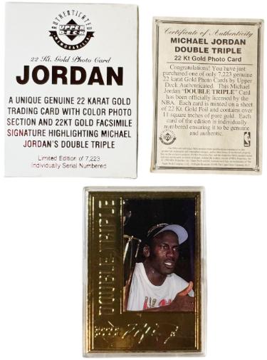 Michael Jordan 1998 Upper Deck 22KT Gold Double Triple Card /7233- COA (Chicago Bulls/GOAT/HOF)