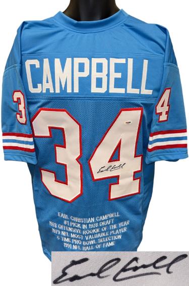 Earl Campbell signed Houston Blue Custom Stitched Pro Style Stat Jersey XL- PSA (HOF)