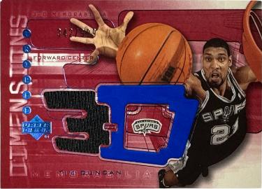 Tim Duncan 2003-04 Upper Deck Triple Dimensions 3-D Used Warmup Card #3DW23 /999 (San Antonio Spurs/HOF)