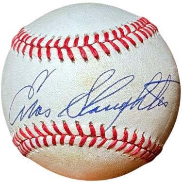 Enos Slaughter signed RONL Official National League Baseball imperfect- COA (St. Louis Cardinals/HOF)