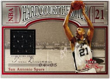 Tim Duncan 2004-05 Fleer Sweet Sigs Hardcourt Heroic Game-Worn Card #HH-TD (San Antonio Spurs/HOF)