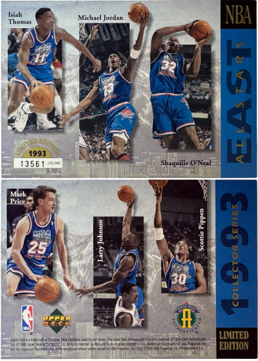 1993 Upper Deck Jumbo All-Stars Card: Michael Jordan/Shaquille O'Neal/Scottie Pippen/Isiah Thomas/Johnson/Price- LTD /20,000