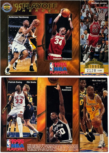 1995 Upper Deck Jumbo '95 NBA Playoff Heroes Card Michael Jordan/Hakeen Olajuwon/Anfernee Hardaway/Ewing/Robinson/Van Exel /5000