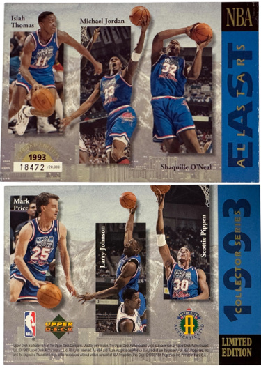1993 Upper Deck Jumbo All-Stars Card: Michael Jordan/Shaquille O'Neal/Scottie Pippen/Isiah Thomas/Johnson/Price- LTD /20,000