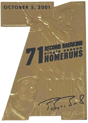 Barry Bonds 2001 23 Karat Gold 71 Homeruns Die-Cut Card (San Francisco Giants)