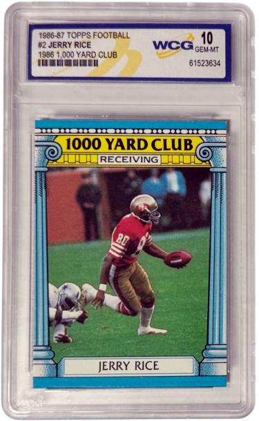 Jerry Rice 1986-87 Topps 1,000 Yard Club Card #2- WCG Graded 10 Gem Mint (San Francisco 49ers/HOF)