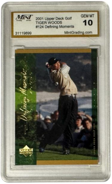 Tiger Woods 2001 Upper Deck Golf Defining Moments RC Card #124- Mint Graded 10 Gem Mint