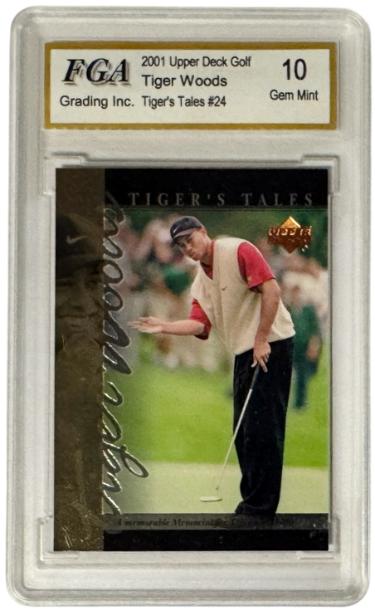 Tiger Woods 2001 Upper Deck Tiger's Tales Rookie Card #TT24-FGA Graded 10 Gem Mint