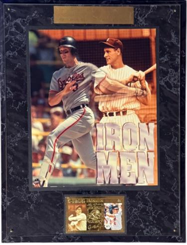 Cal Ripken, Jr/Lou Gehrig Ironmen Photo Plaque/St. Vincent Gold Rep Stamp 12X15- COA