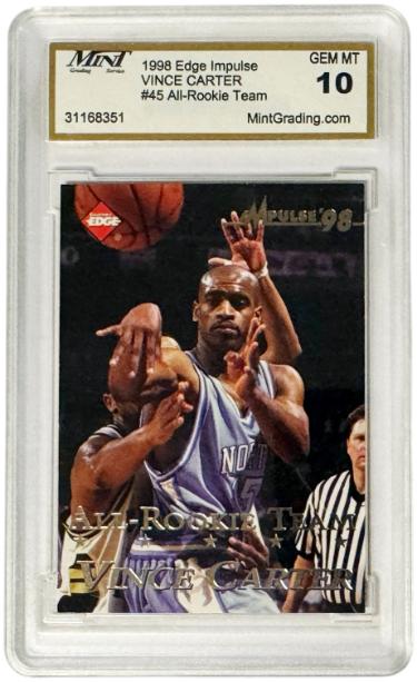 Vince Carter 1998 Collector's Edge Impulse All-Rookie Card #45- Mint Graded 10 Gem Mint (North Carolina)