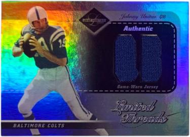 Johnny Unitas 2003 Leaf Limited Threads Game Worn Jersey Card #LT-63- /75 (Baltimore Colts/HOF)
