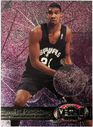 Tim Duncan 1997-98 SkyBox Metal Universe Rookie Card Foil (RC) #66 (San Antonio Spurs/HOF)