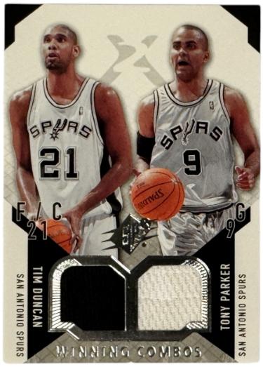 Tim Duncan/Tony Parker 2004-05 UD SPx Winning Combos Materials Card #WC-DP (San Antonio Spurs/HOF)