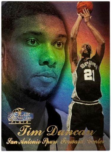 Tim Duncan 1997-98 Flair Showcase Rookie Card (RC) Sec 2 Row 3 Seat 5 (San Antonio Spurs/HOF)