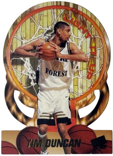 Tim Duncan 1997 Press Pass Light It Up Die-Cut Rookie Card (RC) #LU1 (San Antonio Spurs/HOF)
