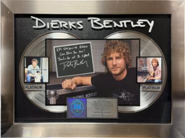 Dierks Bentley signed 27.5 x 19.5 Custom Framing RIAA Certified Platinum to XM SATELLITE RADIO imperfect - COA- VERY RARE
