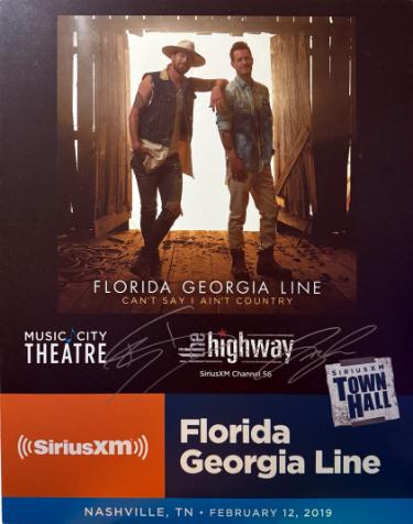 Florida Georgia Line- Tyler Hubbard & Brian Kelley dual signed 2019 Can't Say I Ain't Country 22"x28" Poster SiriusXM Town Hall/Music City Theatre imperfect- COA