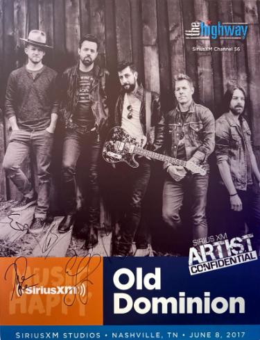 Old Dominion signed 2017 Artist Confidential 22"x28" Poster SiriusXM Studios- 5 sigs imperfect- COA (Matthew Ramsey/Trevor Rosen/Whit Sellers/Geoff Sprung/ Brad Tursi)