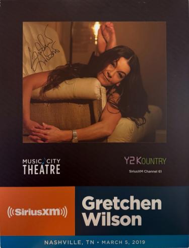 Gretchen Wilson signed 2019 22"x28" Poster SiriusXM Y2Kountry Music City Theatre imperfect- COA