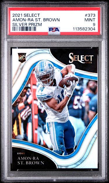Amon-Ra St. Brown 2021 Panini Select Silver Prizm Rookie Card (RC) #373- PSA Graded 9 Mint (Detroit Lions)