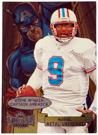 Steve McNair 1997 Skybox Metal Universe Marvel Captain America Card #17 (Houston Oilers)