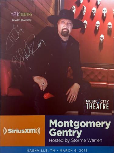 Montgomery Gentry signed 2018 22"x28" Poster SiriusXM Y2K Music City Theatre imperfect- COA