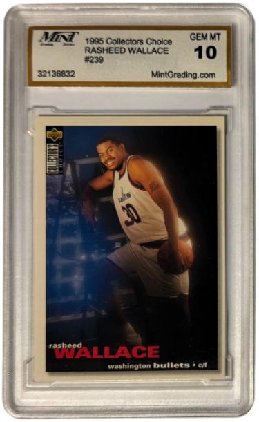 Rasheed Wallace 1995-96 UD Collector's Choice Rookie Card #239 - Mint Graded 10 Gem Mint (Washington Bullets)