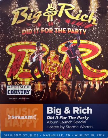 Big & Rich signed 2017 Did It For The Party Album Launch Special 22"x28" Poster SiriusXM Studios imperfect- COA (Big Kenny/John Rich)