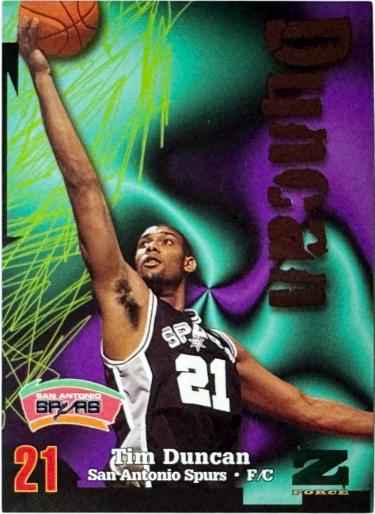Tim Duncan 1997-98 Skybox Z-Force Rookie Card (RC) #111 (San Antonio Spurs/HOF)