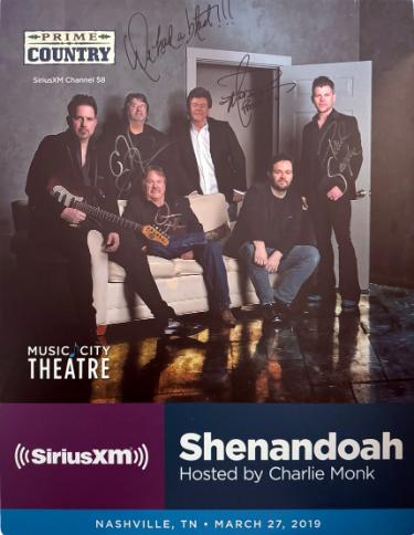 Shenandoah Band signed 2019 Prime Country 22x28 Poster SiriusXM Music City Theatre- 4 Sigs- imperfect- COA (Marty Raybon/Mike McGuire/Donnie Allen/Paul Sanders)