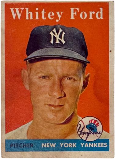 Whitey Ford 1958 Topps Card #320 wea/rstain (New York Yankees/HOF)