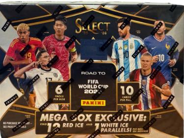 2026 Panini Select Road to FIFA World Cup Soccer Mega Box- 6PK/10CPP/60CPB- New/Factory Sealed