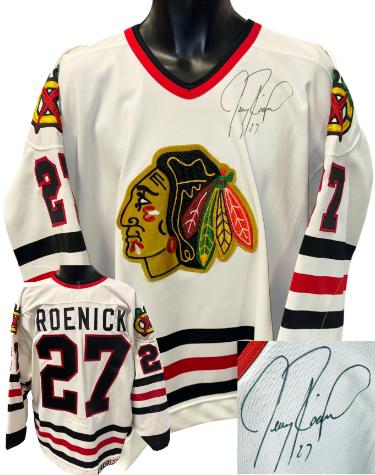 Jeremy Roenick signed Chicago Blackhawks NHL Official CCM Authentic Collection Center Ice White Jersey #27 (Size 52)- COA