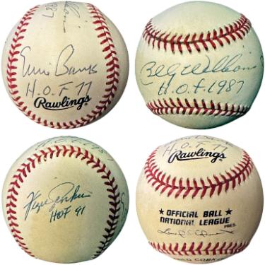 Ernie Banks/Billy Williams/Fergie Jenkins Hall of Fame Chicago Cubs Legends signed RONL Baseball- COA