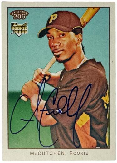Andrew McCutchen Signed 2009 Topps 206 Rookie On Card Auto RC #10 imperfect- COA (Pittsburgh Pirates)