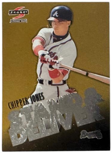 Chipper Jones 1997 Score Pinnacle Stand & Deliver Gold Foil/Silver Letters Card #3 (Atlanta Braves)