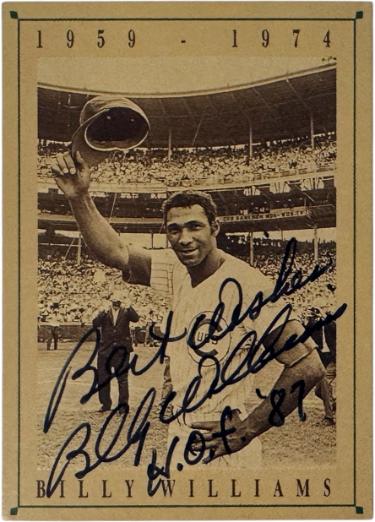 Billy Williams signed 1992 Old Style Chicago's Beer On Card Auto HOF 87- COA (Chicago Cubs)