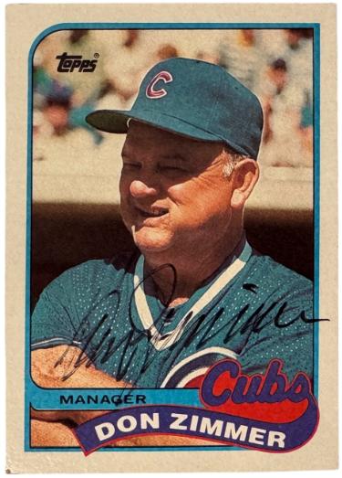 Don Zimmer signed 1989 Topps On Card Auto #134 Team Checklist- COA (Chicago Cubs)