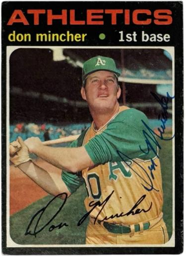 Don Mincher signed 1971 Topps On Card Auto #680 - COA (Oakland A's/1972 WSC)