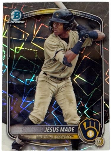 Jesus Made 2025 Bowman Chrome Prospects Laser Refractor RC Card #BCP-245 (Milwaukee Brewers)