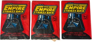 1980 Topps Star Wars Empire Strikes Back Sealed Wax Pack- 12 Cards- SERIES 1- Lot of 3- Wear