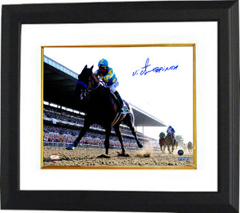 Victor Espinoza signed 2015 Belmont Stakes Americah Pharoah Triple Crown 8x10 Photo Custom Framing - Steiner Hologra
